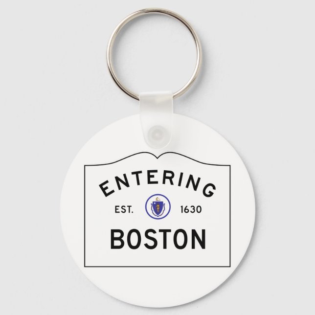 Boston Massachusetts Road Sign Keychain (Front)