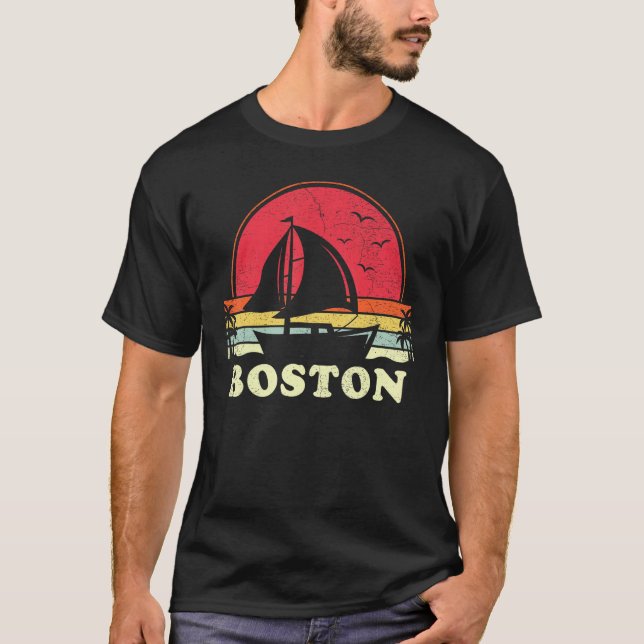 Boston Massachusetts Sail Boat Boating Captain Sai T-Shirt (Front)