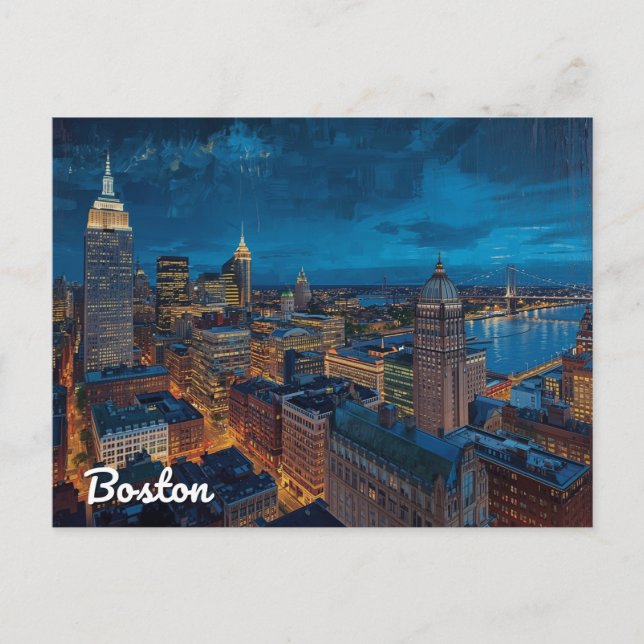 Boston Massachusetts Skyline Art Postcard (Front)