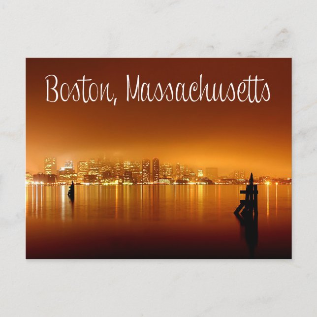 Boston, Massachusetts, Skyline At Night Post Card (Front)