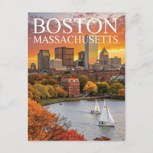 Boston Massachusetts Skyline Autumn Sailboats Post Postcard
