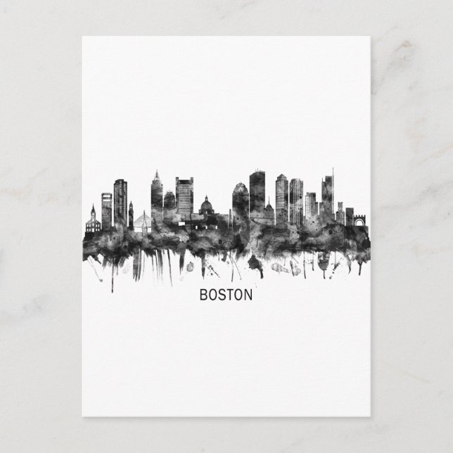 Boston Massachusetts Skyline BW Holiday Postcard (Front)