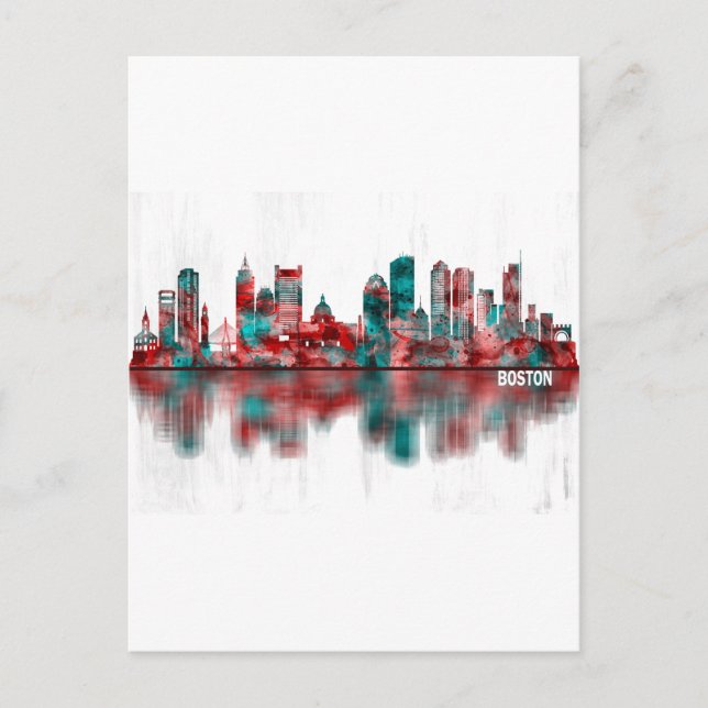 Boston Massachusetts Skyline Invitation Postcard (Front)