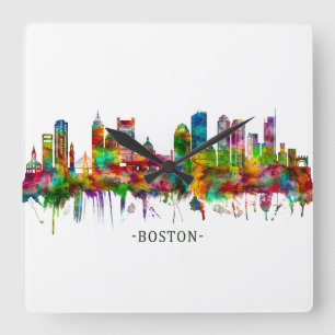 Boston Massachusetts Skyline Square Wall Clock