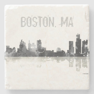 BOSTON MASSACHUSETTS SKYLINE - Stome drinks coaste Stone Coaster