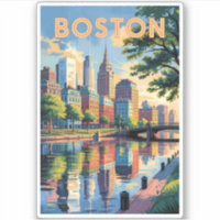 Boston Massachusetts Skyline Travel Art Vintage