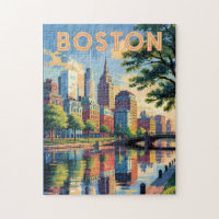 Boston Massachusetts Skyline Travel Art Vintage