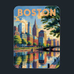 Boston Massachusetts Skyline Travel Art Vintage Magnet<br><div class="desc">Boston retro vector travel design. From walking the Freedom Trail and exploring Fenway Park to enjoying the North End’s cuisine,  Boston offers a rich mix of culture,  history,  and charm.</div>