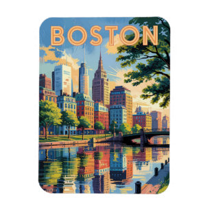 Boston Massachusetts Skyline Travel Art Vintage Magnet