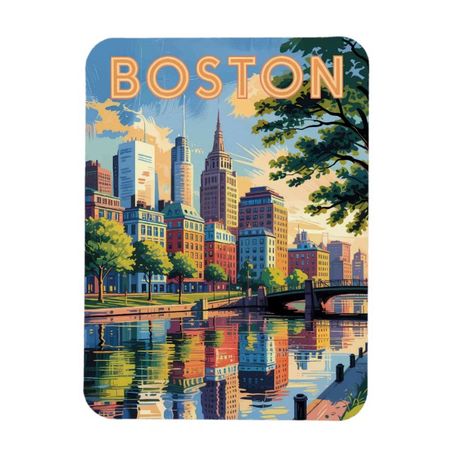 Boston Massachusetts Skyline Travel Art Vintage Magnet (Vertical)