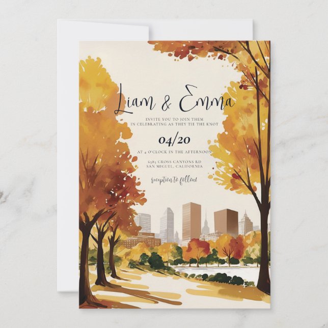 Boston Massachusetts Skyline Wedding Invitation (Front)