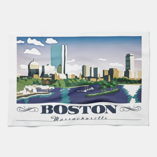 Boston, Massachusetts Tea Towel (Horizontal)