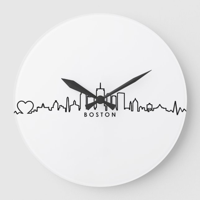 BOSTON Massachusetts USA City Skyline Silhouette Large Clock (Front)