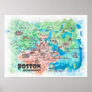 Boston Massachusetts USA Map Poster with Roads