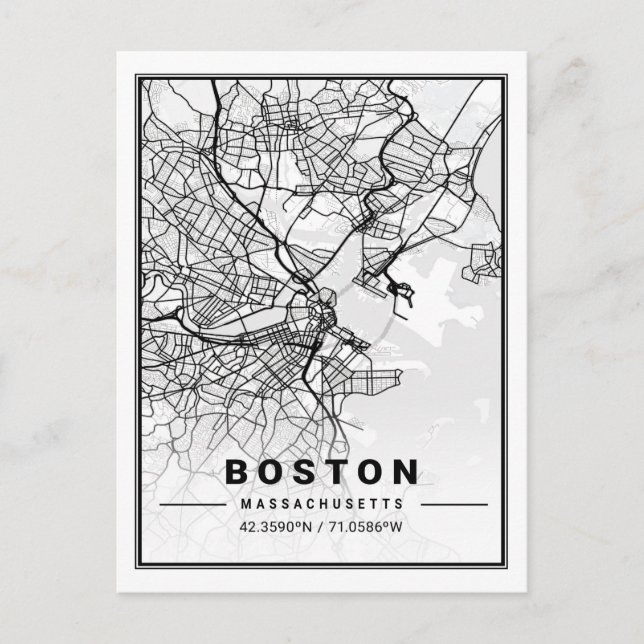 Boston Massachusetts USA Travel City Map Postcard (Front)