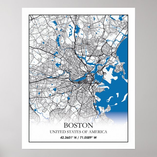 Boston Massachusetts USA Travel City Map Poster (Front)