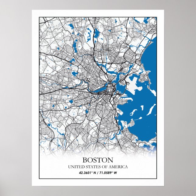 Boston Massachusetts USA Travel City Map Poster (Front)