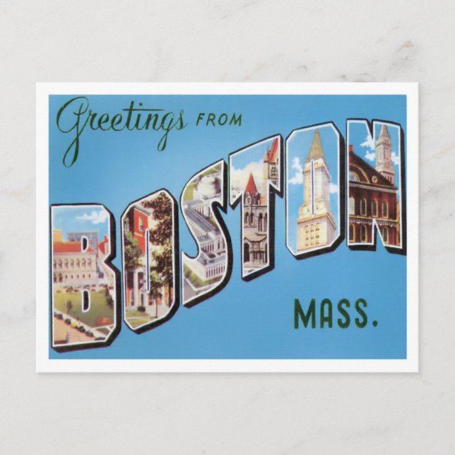 Boston, Massachusetts Vintage Big Letters Postcard (Front)
