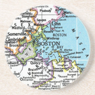 Boston, Massachusetts Vintage Map Sandstone  Coaster