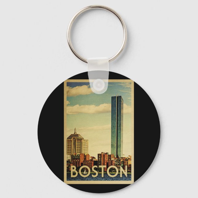 Boston Massachusetts Vintage Travel Key Ring (Front)