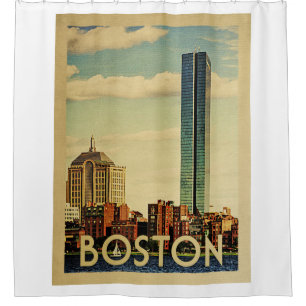 Boston Massachusetts Vintage Travel Shower Curtain