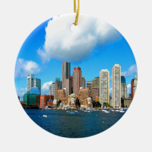 boston Massachusetts water and skyline Ceramic Tree Decoration
