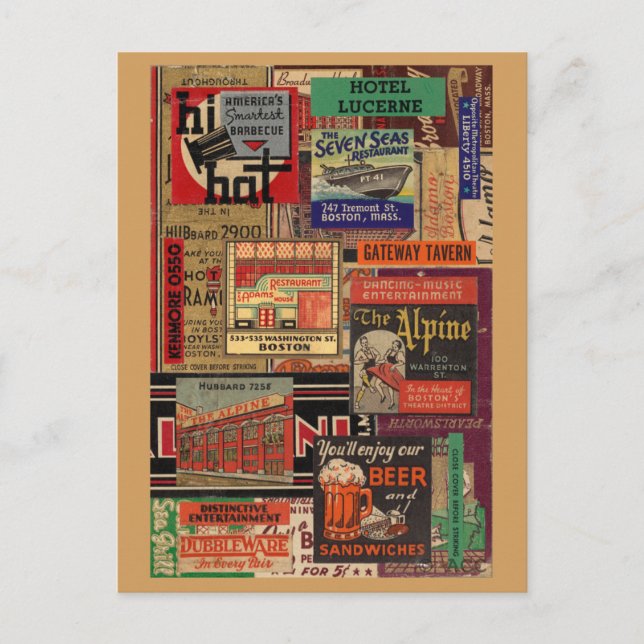 Boston matchbook cover collage postcard (Front)