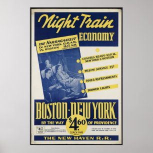 Boston - New York Vintage Travel Poster Ad Retro