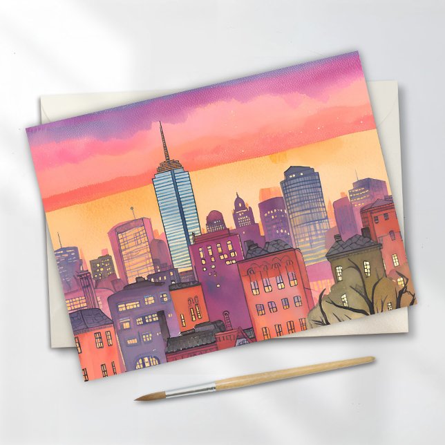 Boston North End Watercolor MA Cityscape Card (Creator Uploaded)