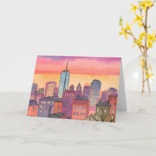 Boston North End   Watercolor MA Cityscape Card
