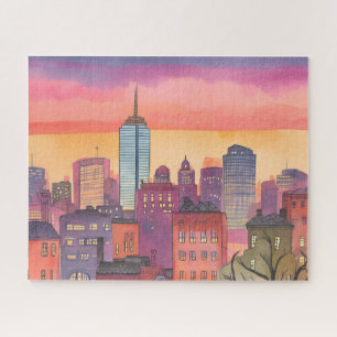 Boston North End Watercolor MA Cityscape Jigsaw Puzzle