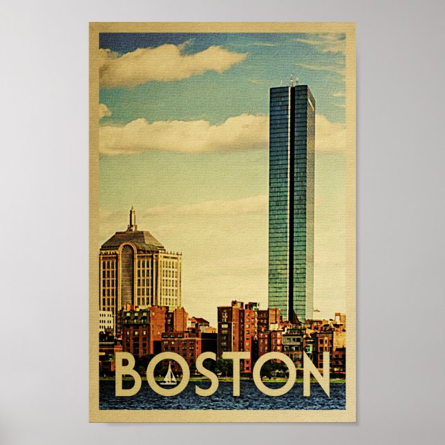 Boston Poster Vintage Travel Poster Harbor Skyline (Front)