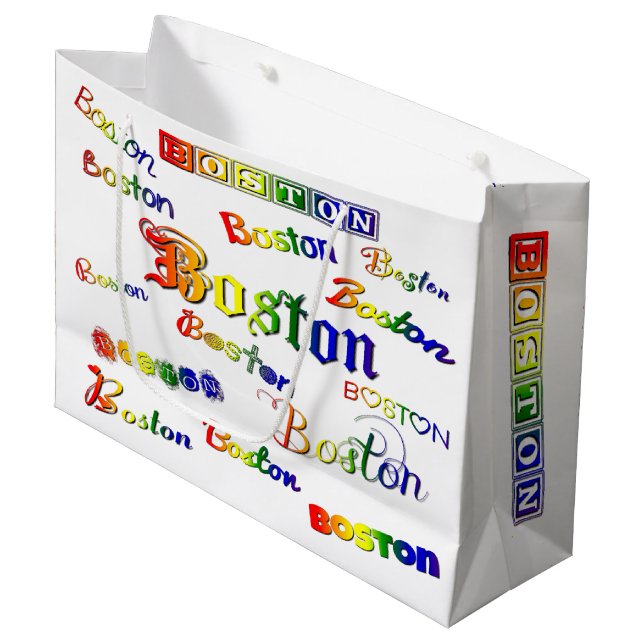 Boston Rainbow Fonts Large Gift Bag (Front Angled)