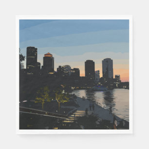Boston Seaport Sunset City Skyline Napkin
