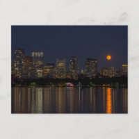 Boston skyline and a September full moon