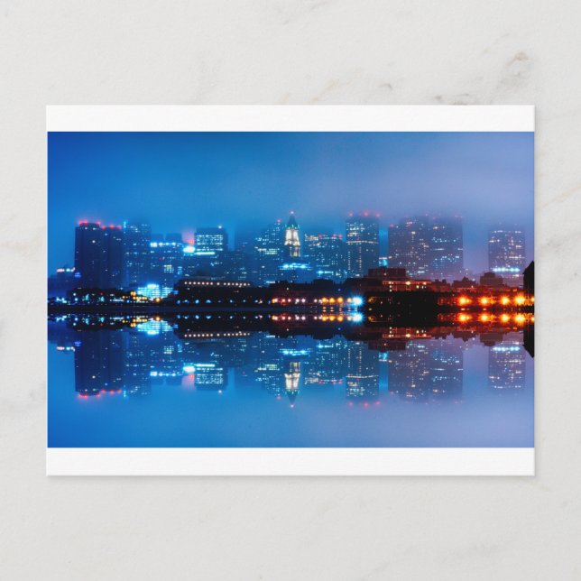 Boston skyline and fog postcard (Front)
