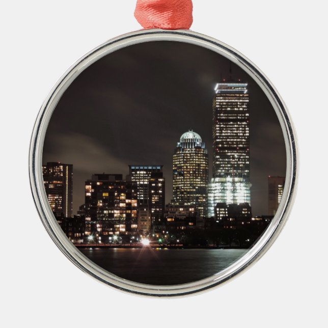 Boston Skyline at Night Metal Tree Decoration (Front)