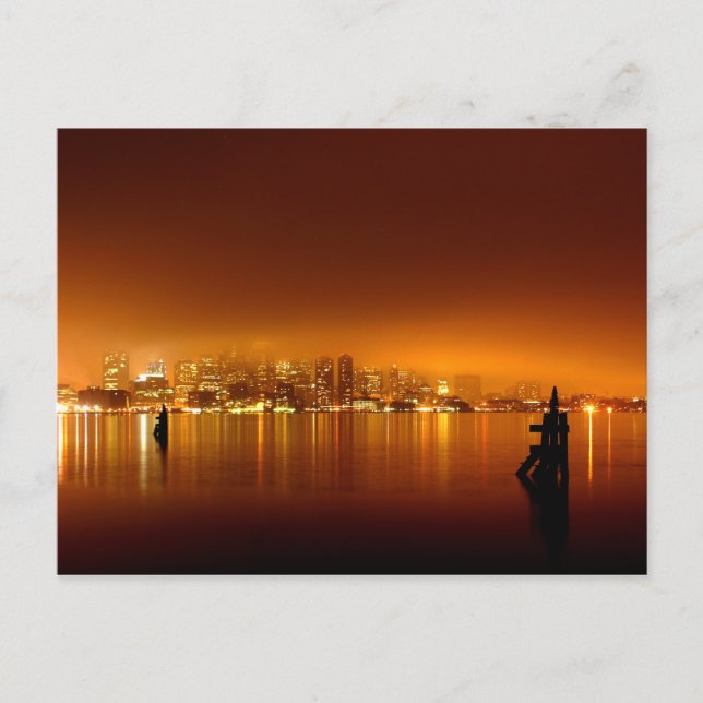 Boston Skyline at Night Postcard (Front)