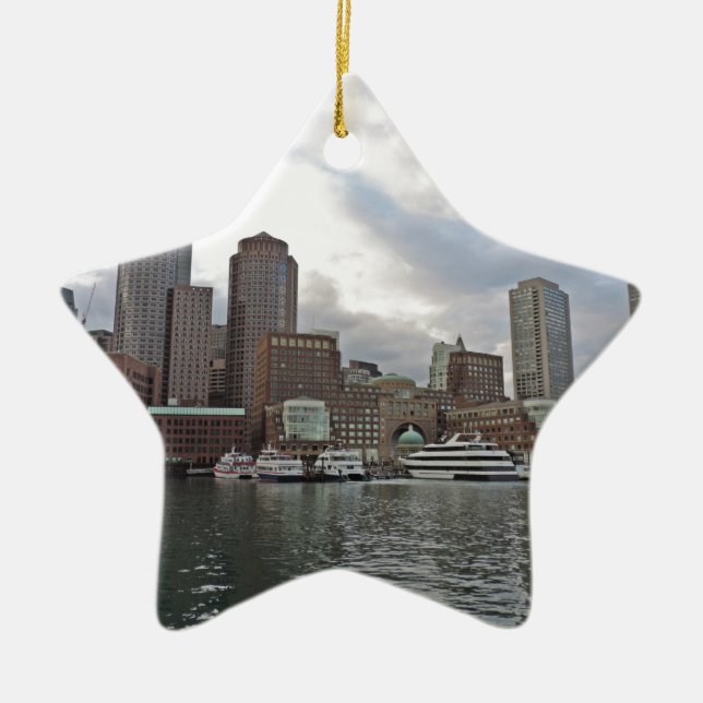 Boston Skyline Ceramic Tree Decoration (Front)