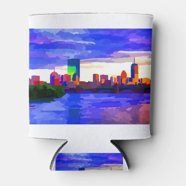 Boston Skyline Charles River Sunset Can Cooler (Front)