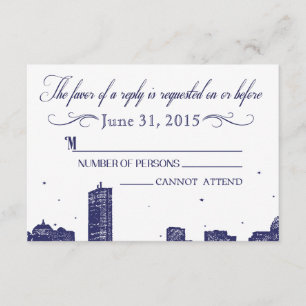 Boston Skyline Dark Blue on white RSVP Card