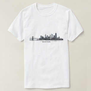 Boston Skyline Detailed Line Art   Urban Landmark T-Shirt