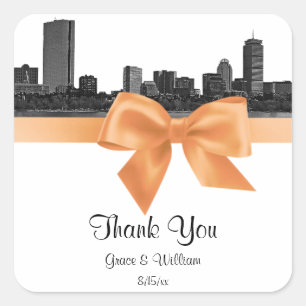 Boston Skyline Etched BW Peach Favour Tag Sticker