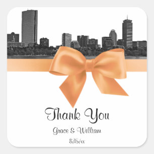 Boston Skyline Etched BW Peach Favour Tag Sticker
