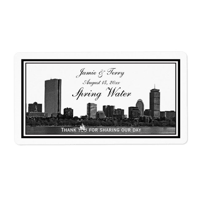 Boston Skyline Etched Framed H #2 Water Bottle (Front)
