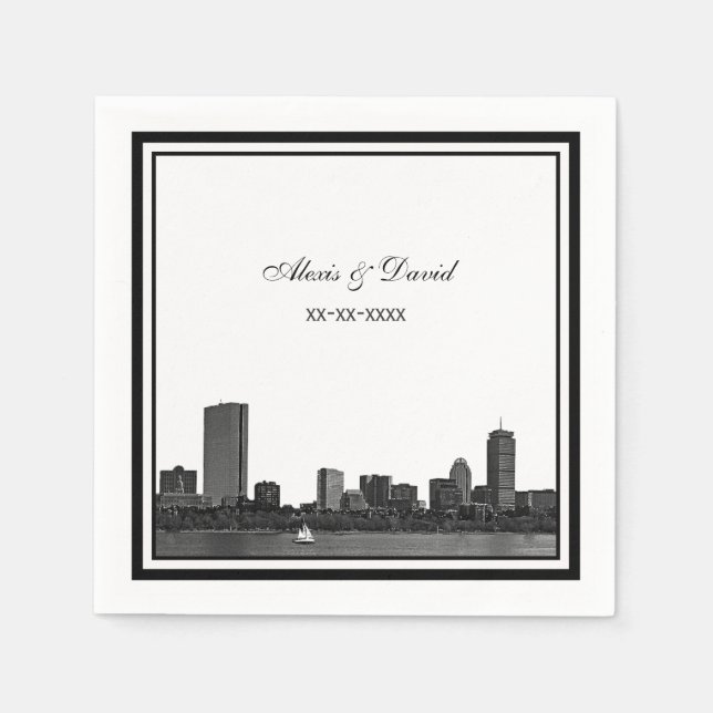 Boston Skyline Etched Framed L Wedding Napkin (Front)