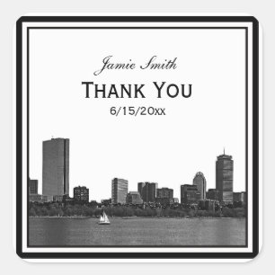 Boston Skyline Etched Framed Thank You Square Sticker