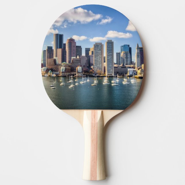 Boston skyline from waterfront ping pong paddle (Front)