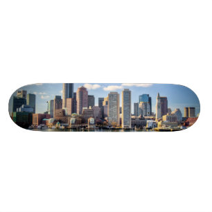 Boston skyline from waterfront skateboard