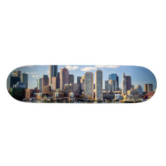 Boston skyline from waterfront skateboard